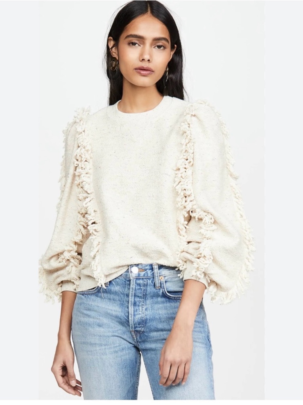 Ulla Johnson Sage Fringe Fleece Pullover in Natural Size S EUC